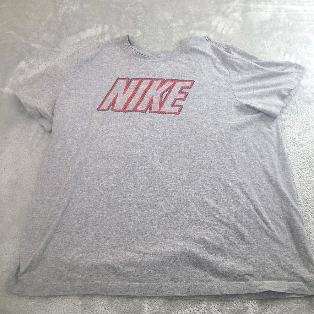Nike Men's Short Sleeve Grey w Red Spellout Logo Printed T-Shirt Gray Size 2XL